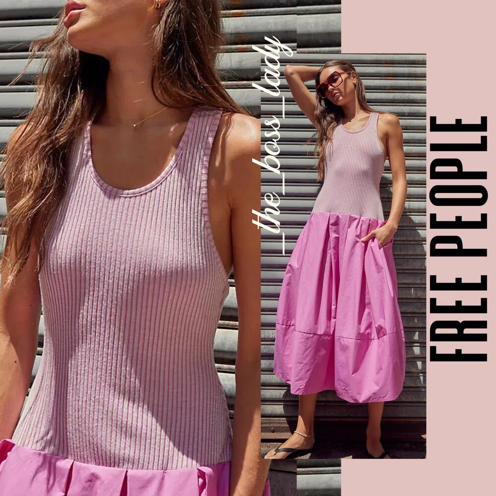 Free People dress midi pleated skirt ribbed top boho casual Small